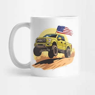 F150 car truck offroad jump on desert yellow Mug